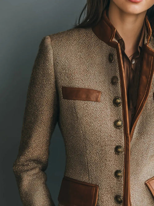 Esmee - Blazer Dames Getailleerd met Visgraat en Knopen Warm en Strak