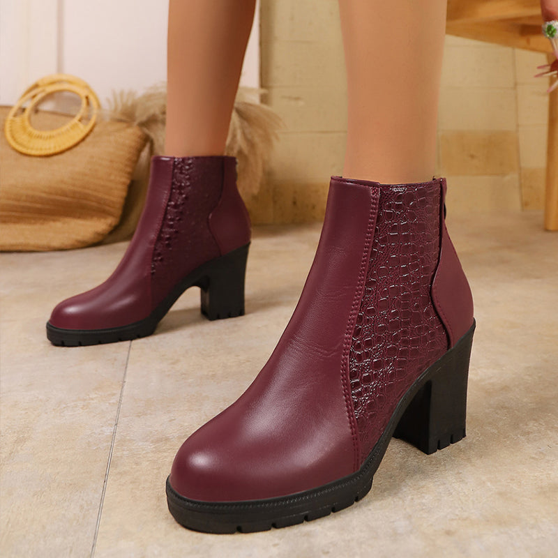 Hilde - Enkellaarzen Dames met Blokhak en Crocoprint Stoer en Elegant