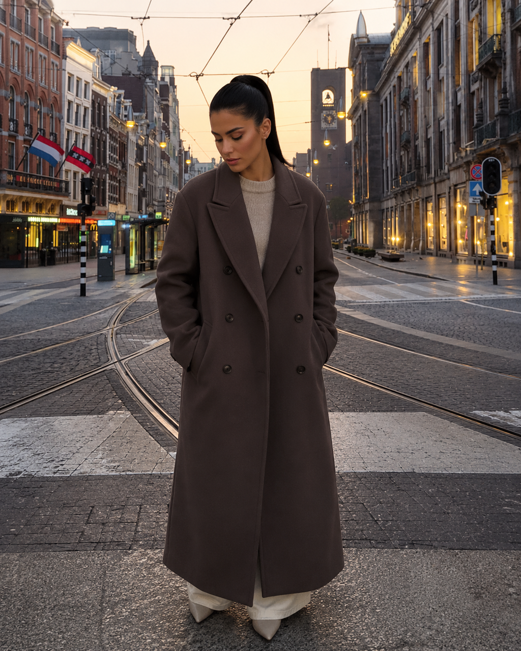 Hester - Winterjas Dames Lang Oversized met Dubbele Knopenrij Warm en Stoer