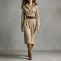 Mirthe - Blousejurk Dames Midi met Lange Mouwen en Ceintuur Stoer en Chic
