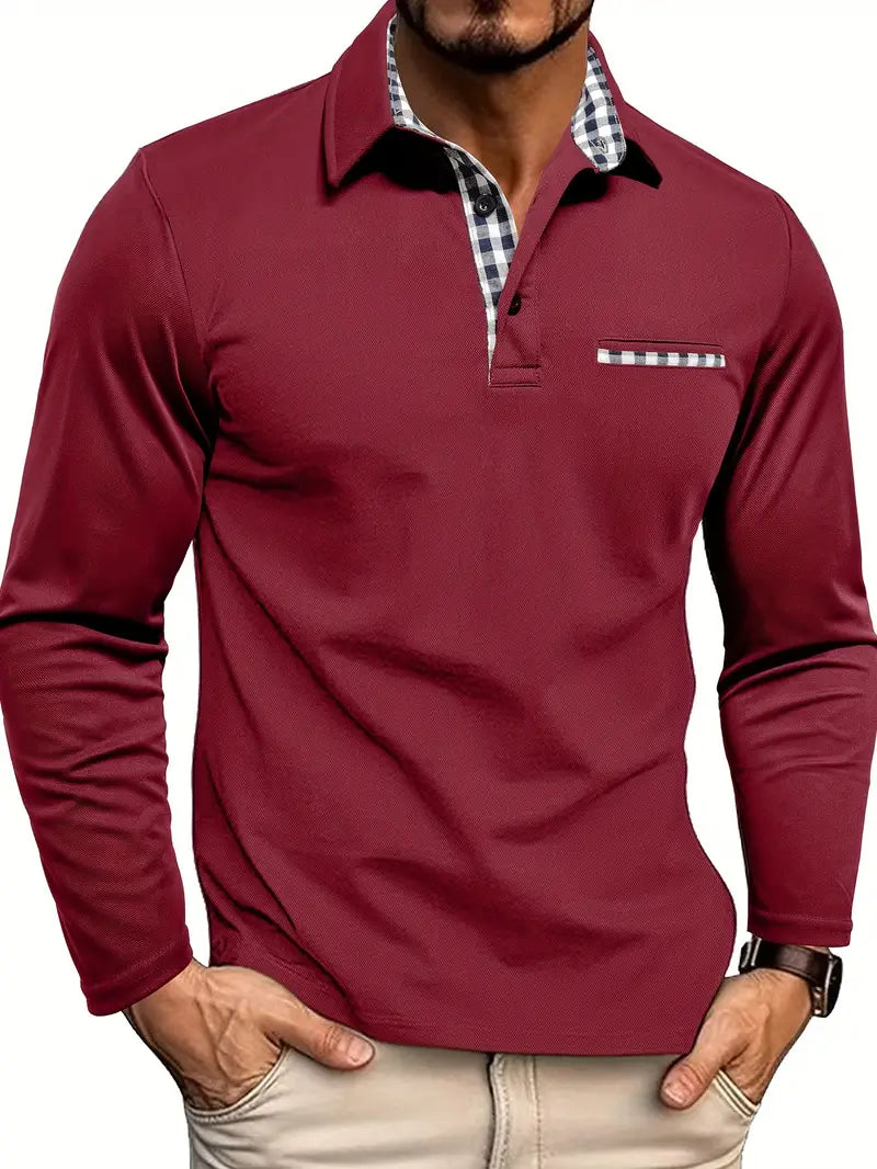 Casper - Poloshirt Heren Lange Mouwen Geruit Ontspannen en Strak