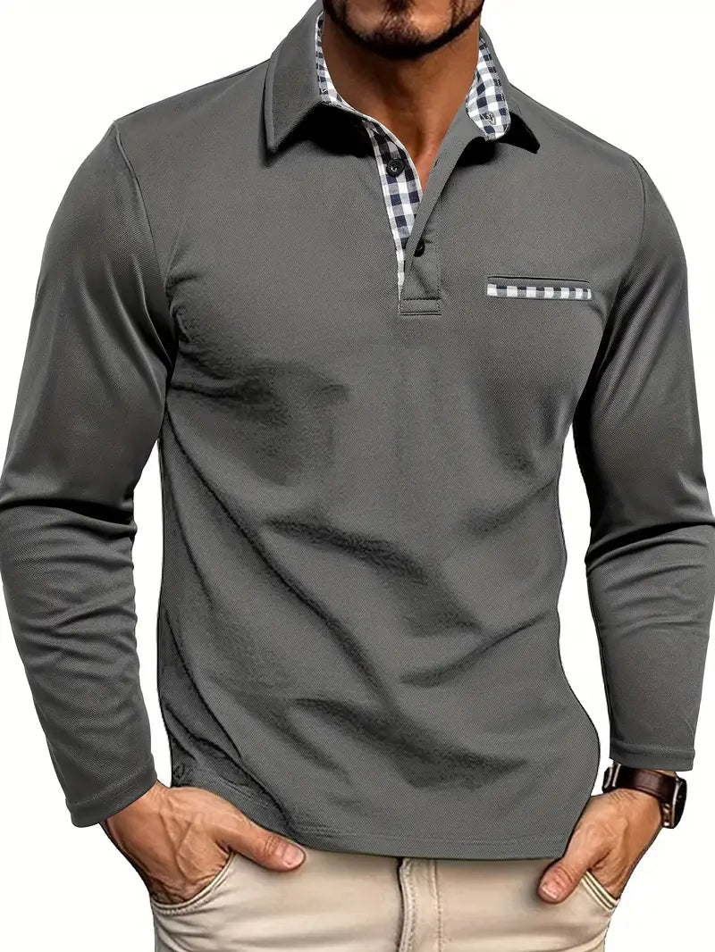 Casper - Poloshirt Heren Lange Mouwen Geruit Ontspannen en Strak