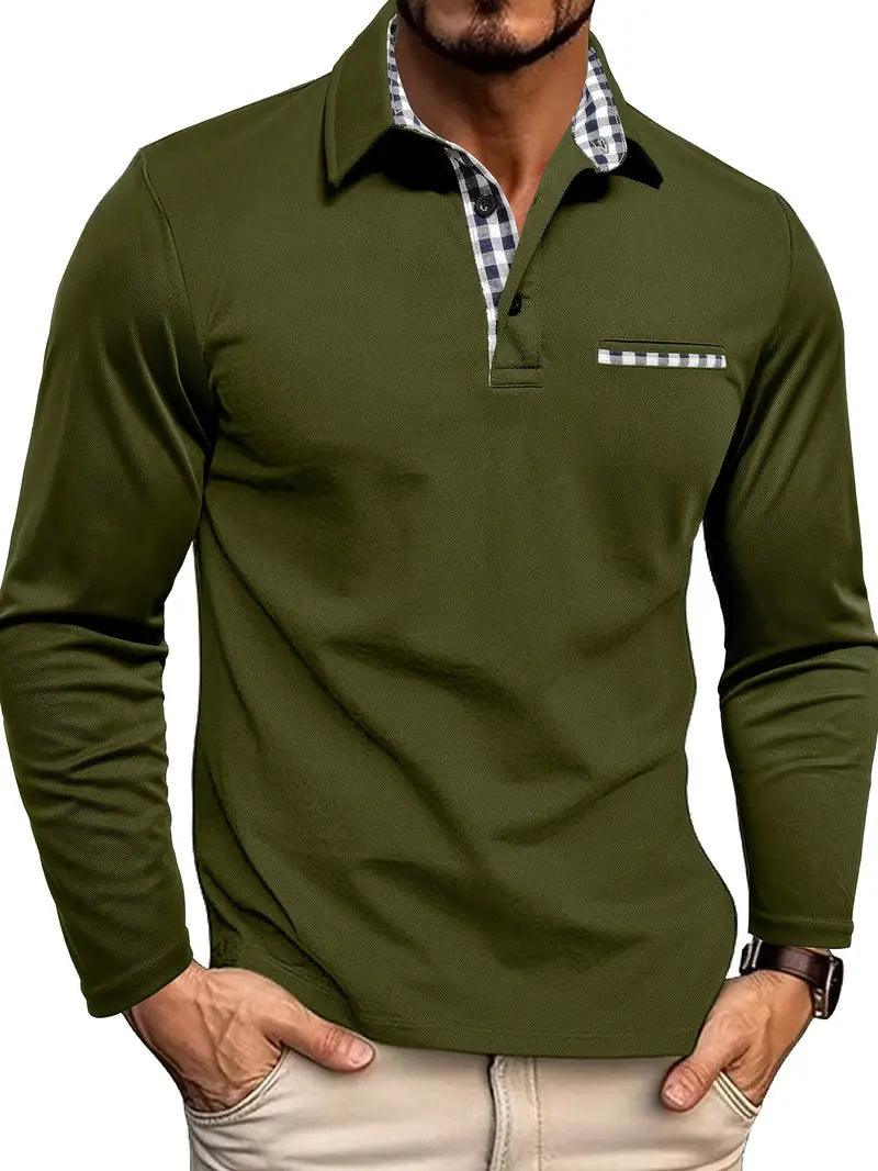 Casper - Poloshirt Heren Lange Mouwen Geruit Ontspannen en Strak