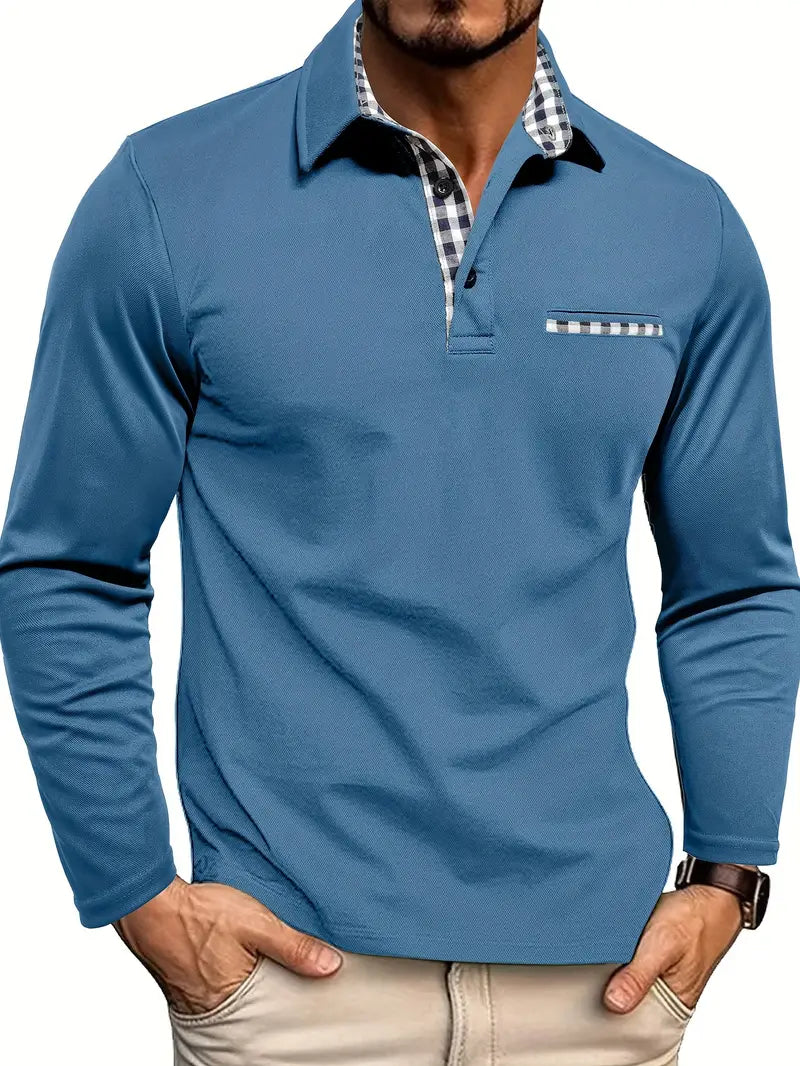 Casper - Poloshirt Heren Lange Mouwen Geruit Ontspannen en Strak