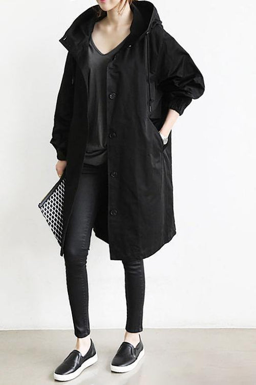 Brechtje - Regenjas Dames Lang Oversized met Capuchon en Knopen Chic