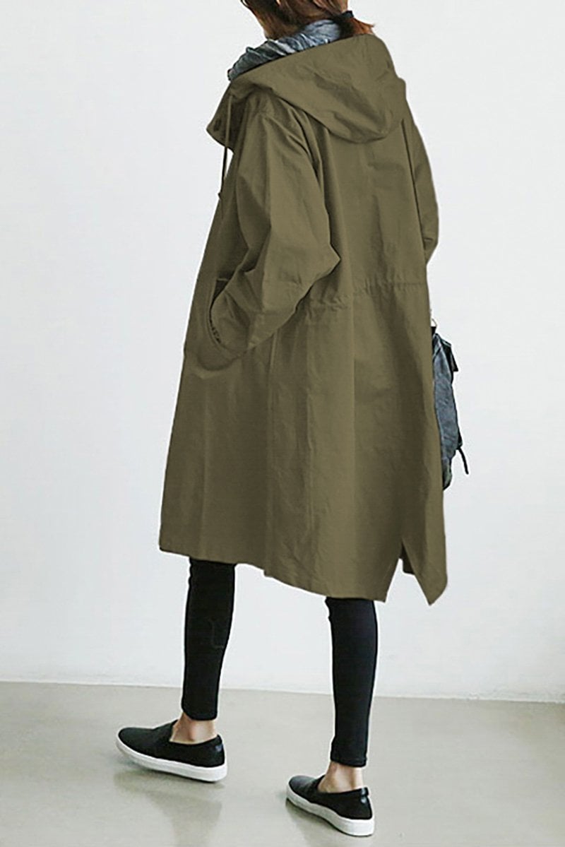 Brechtje - Regenjas Dames Lang Oversized met Capuchon en Knopen Chic