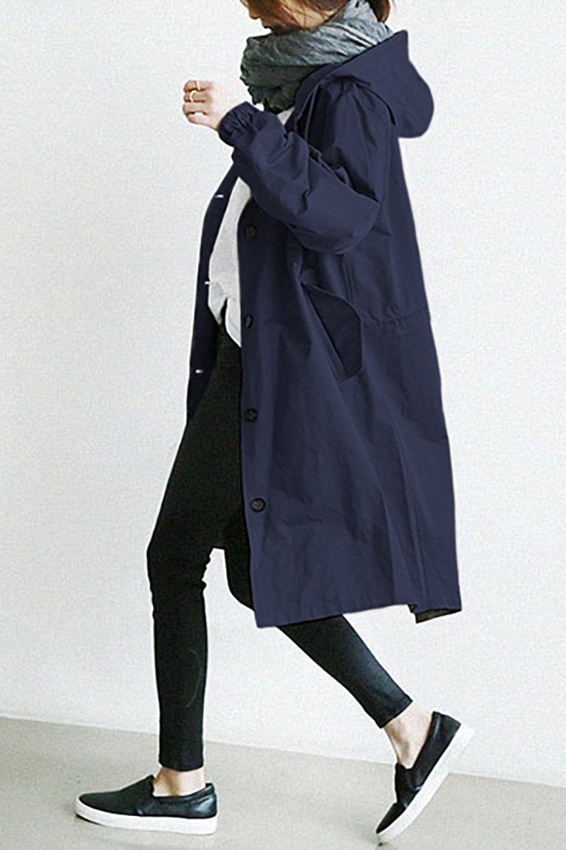 Brechtje - Regenjas Dames Lang Oversized met Capuchon en Knopen Chic