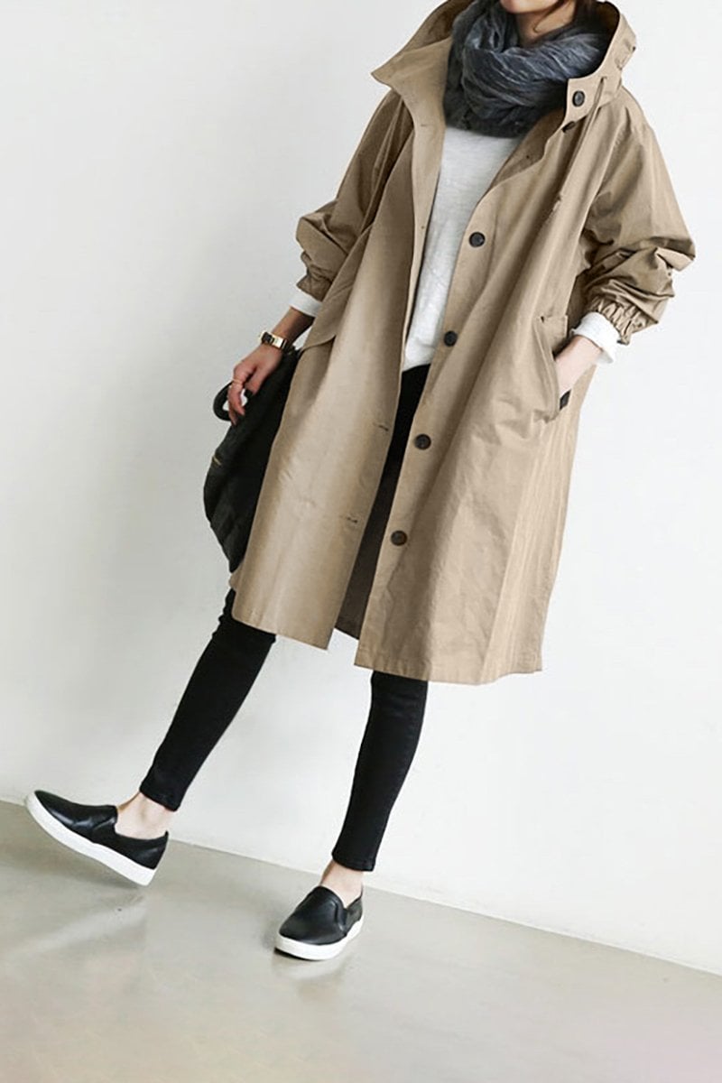 Brechtje - Regenjas Dames Lang Oversized met Capuchon en Knopen Chic