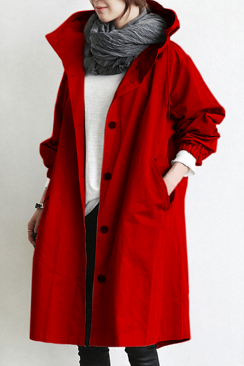 Brechtje - Regenjas Dames Lang Oversized met Capuchon en Knopen Chic