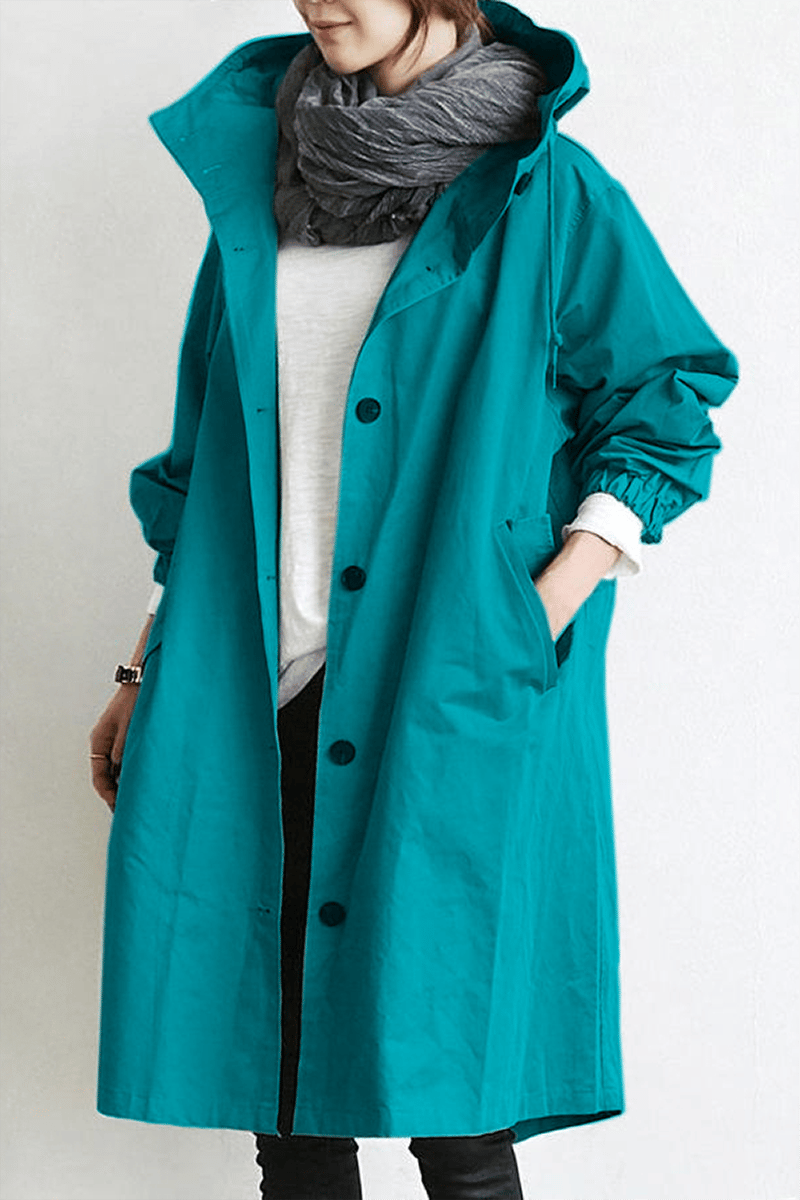 Brechtje - Regenjas Dames Lang Oversized met Capuchon en Knopen Chic