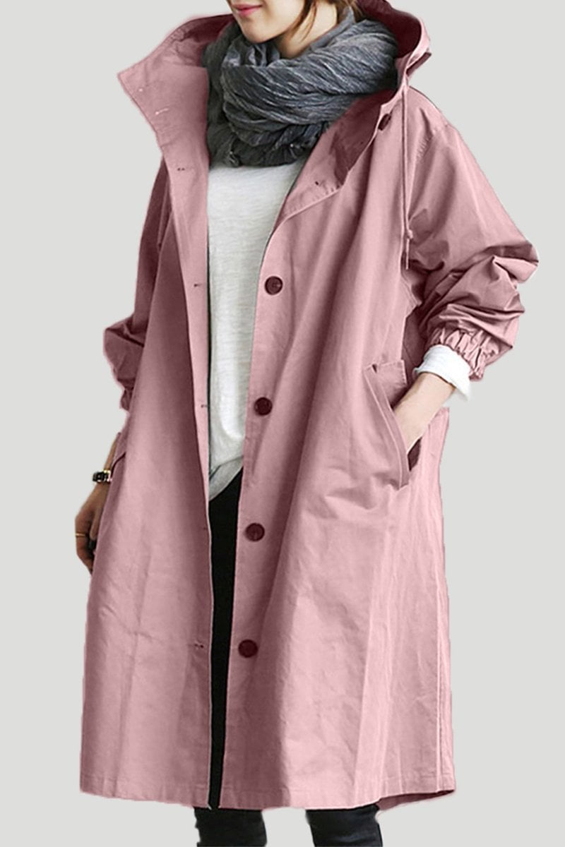 Brechtje - Regenjas Dames Lang Oversized met Capuchon en Knopen Chic
