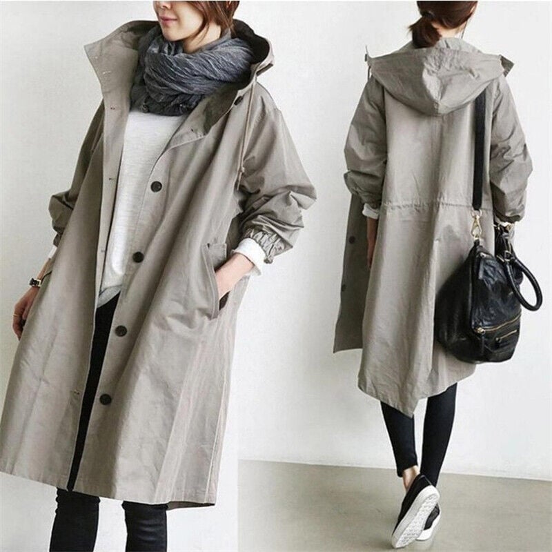 Brechtje - Regenjas Dames Lang Oversized met Capuchon en Knopen Chic