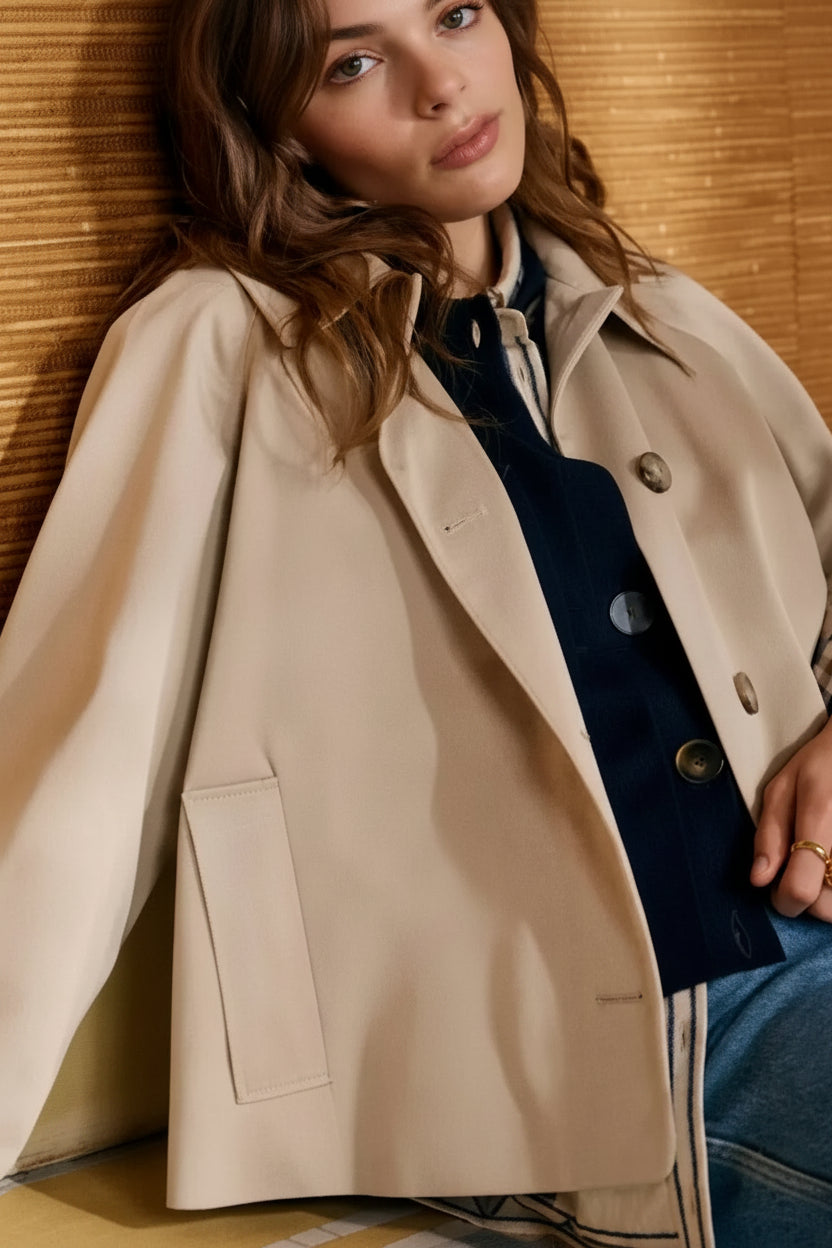 Puck - Tussenjas Dames Trenchcoat Kort Oversized Praktisch en Elegant