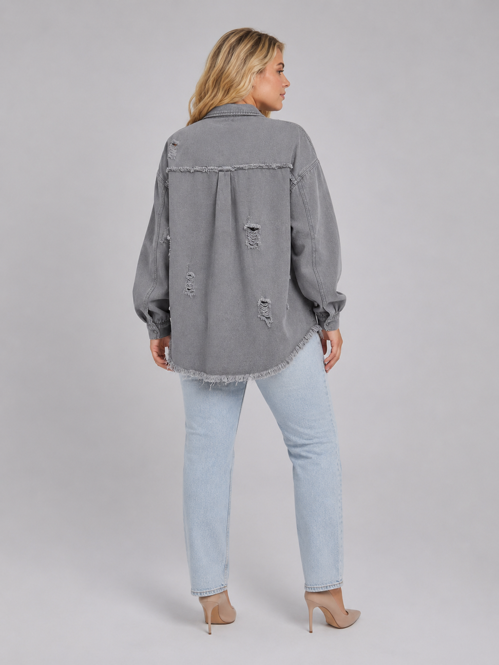 Sjoukje - Tussenjas Dames Oversized met Drukknopen en Gerafelde Zoom Urban