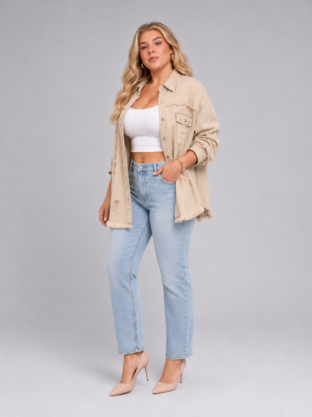 Sjoukje - Tussenjas Dames Oversized met Drukknopen en Gerafelde Zoom Urban