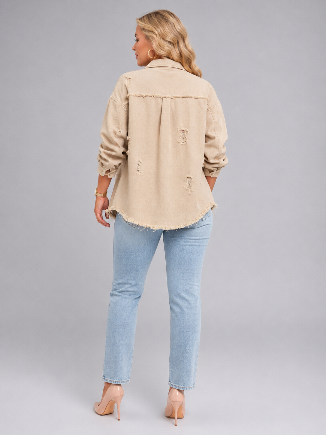 Sjoukje - Tussenjas Dames Oversized met Drukknopen en Gerafelde Zoom Urban