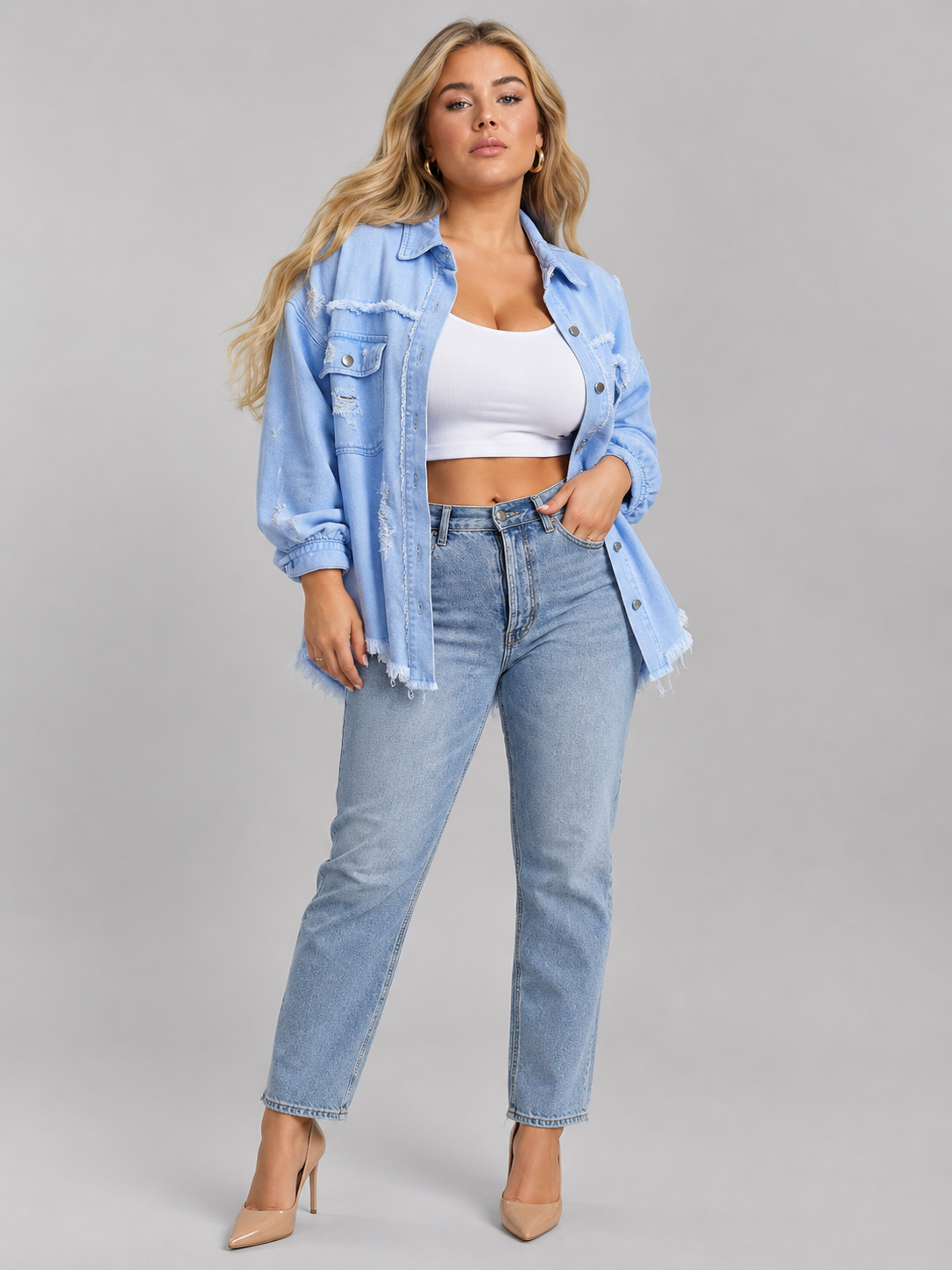 Sjoukje - Tussenjas Dames Oversized met Drukknopen en Gerafelde Zoom Urban