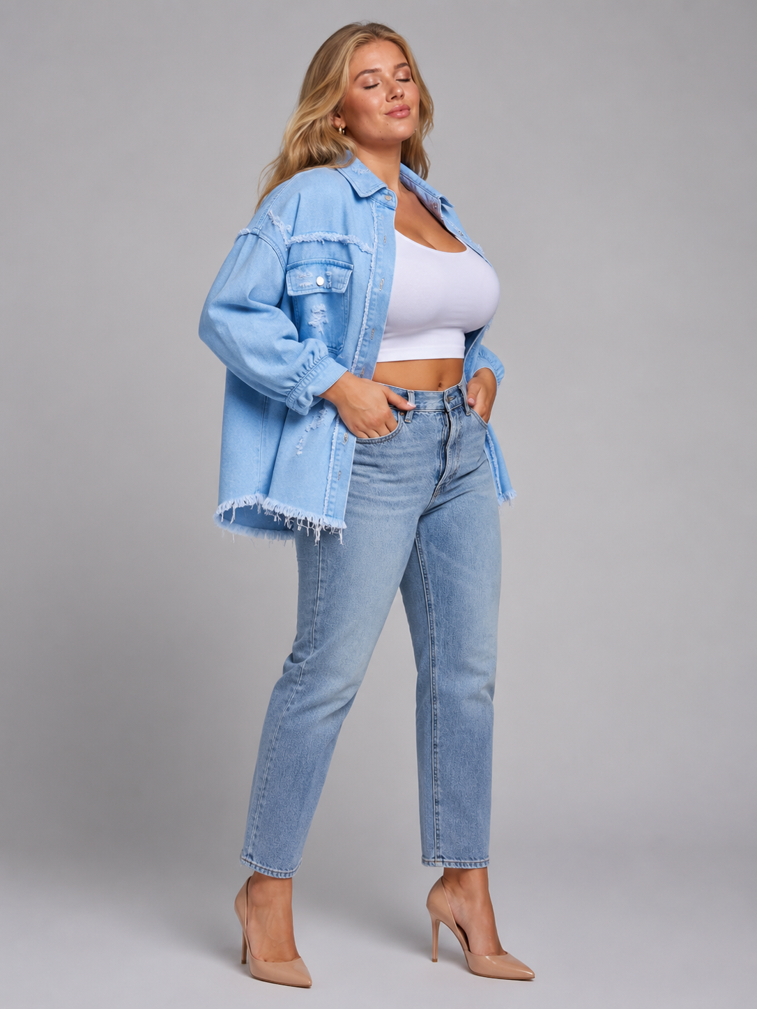 Sjoukje - Tussenjas Dames Oversized met Drukknopen en Gerafelde Zoom Urban