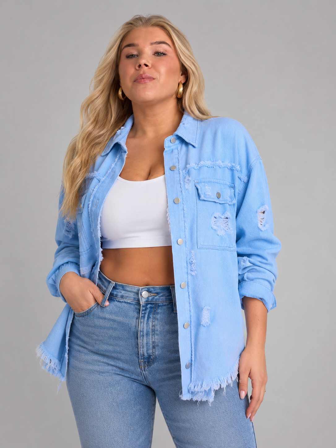Sjoukje - Tussenjas Dames Oversized met Drukknopen en Gerafelde Zoom Urban