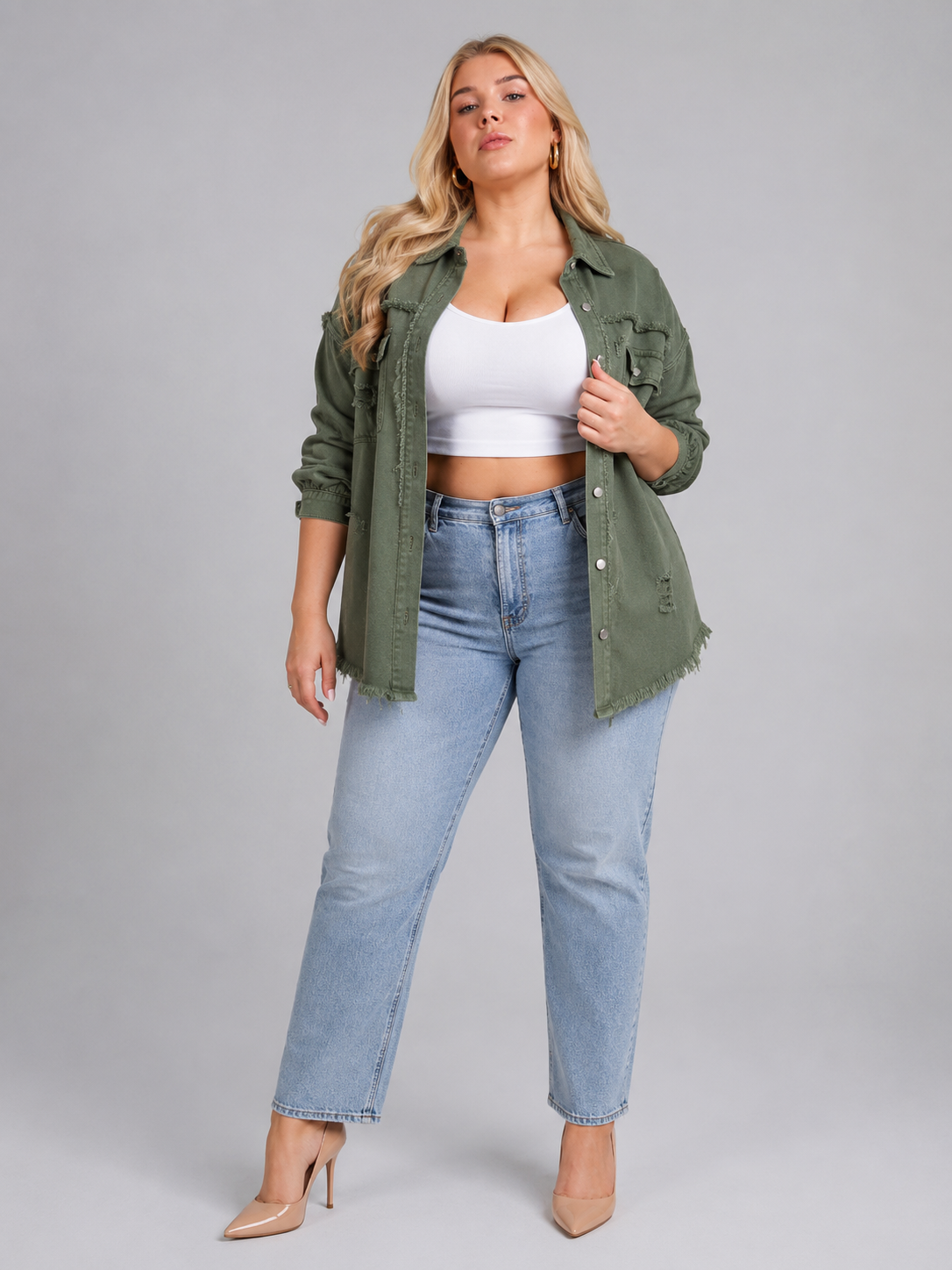 Sjoukje - Tussenjas Dames Oversized met Drukknopen en Gerafelde Zoom Urban