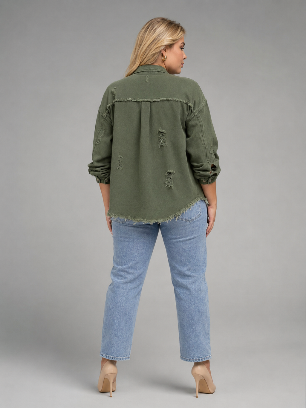 Sjoukje - Tussenjas Dames Oversized met Drukknopen en Gerafelde Zoom Urban