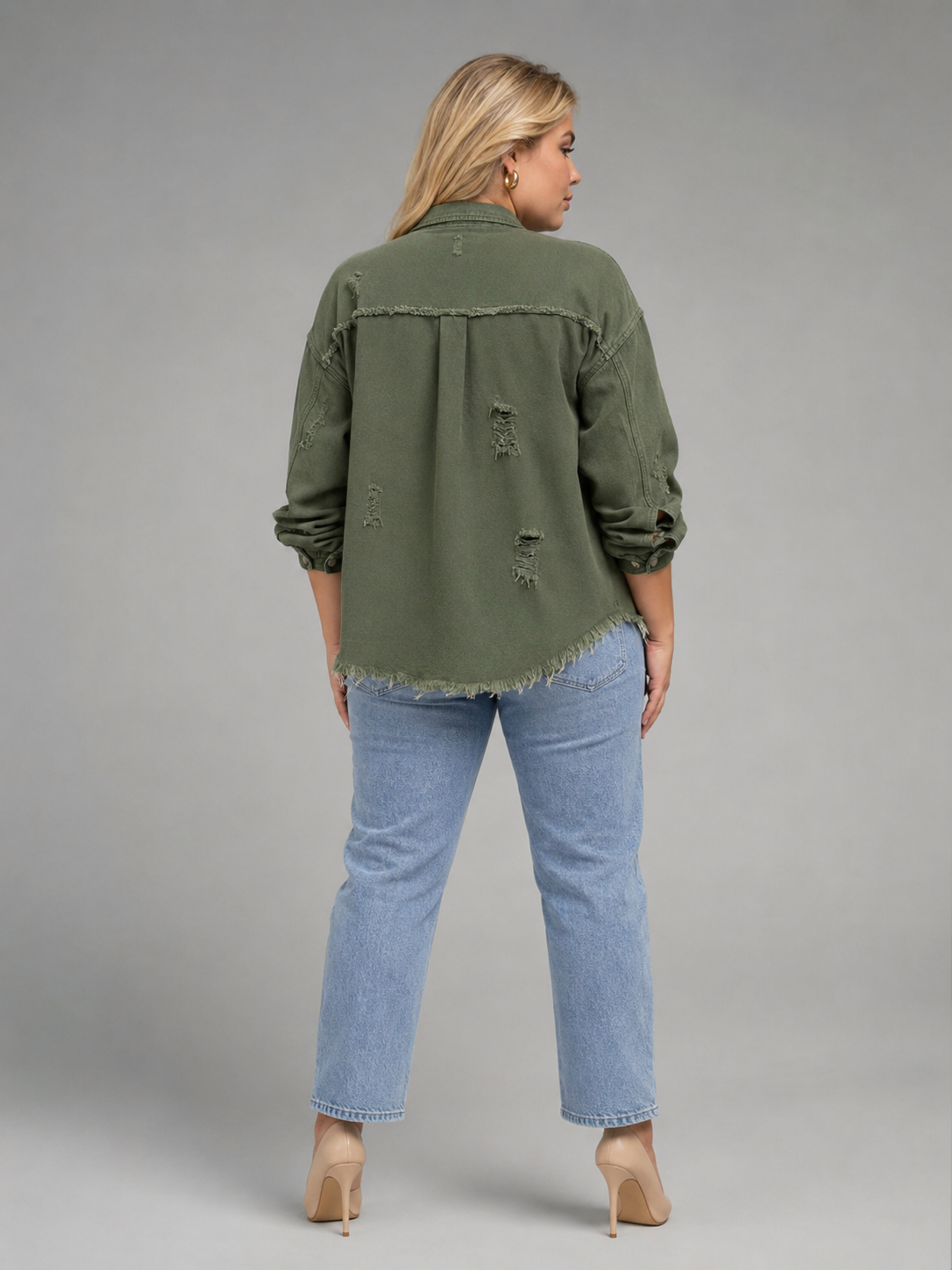 Sjoukje - Tussenjas Dames Oversized met Drukknopen en Gerafelde Zoom Urban