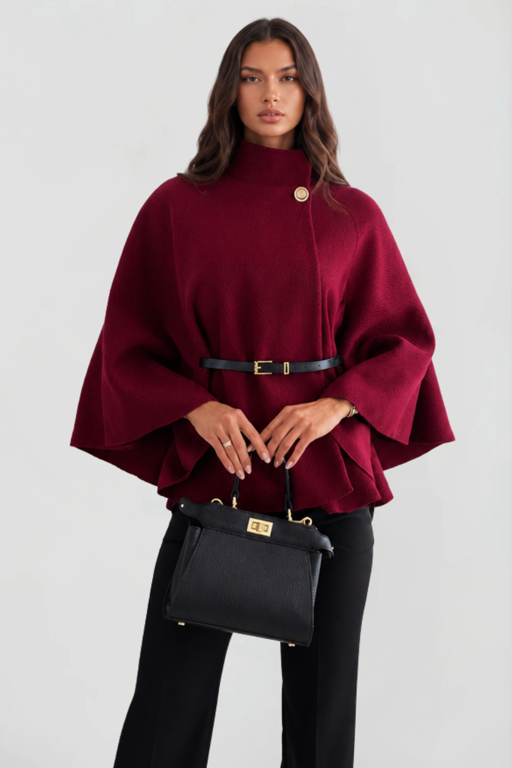 Capejas Dames Oversized met Opstaande Kraag en Ceintuur Elegant
