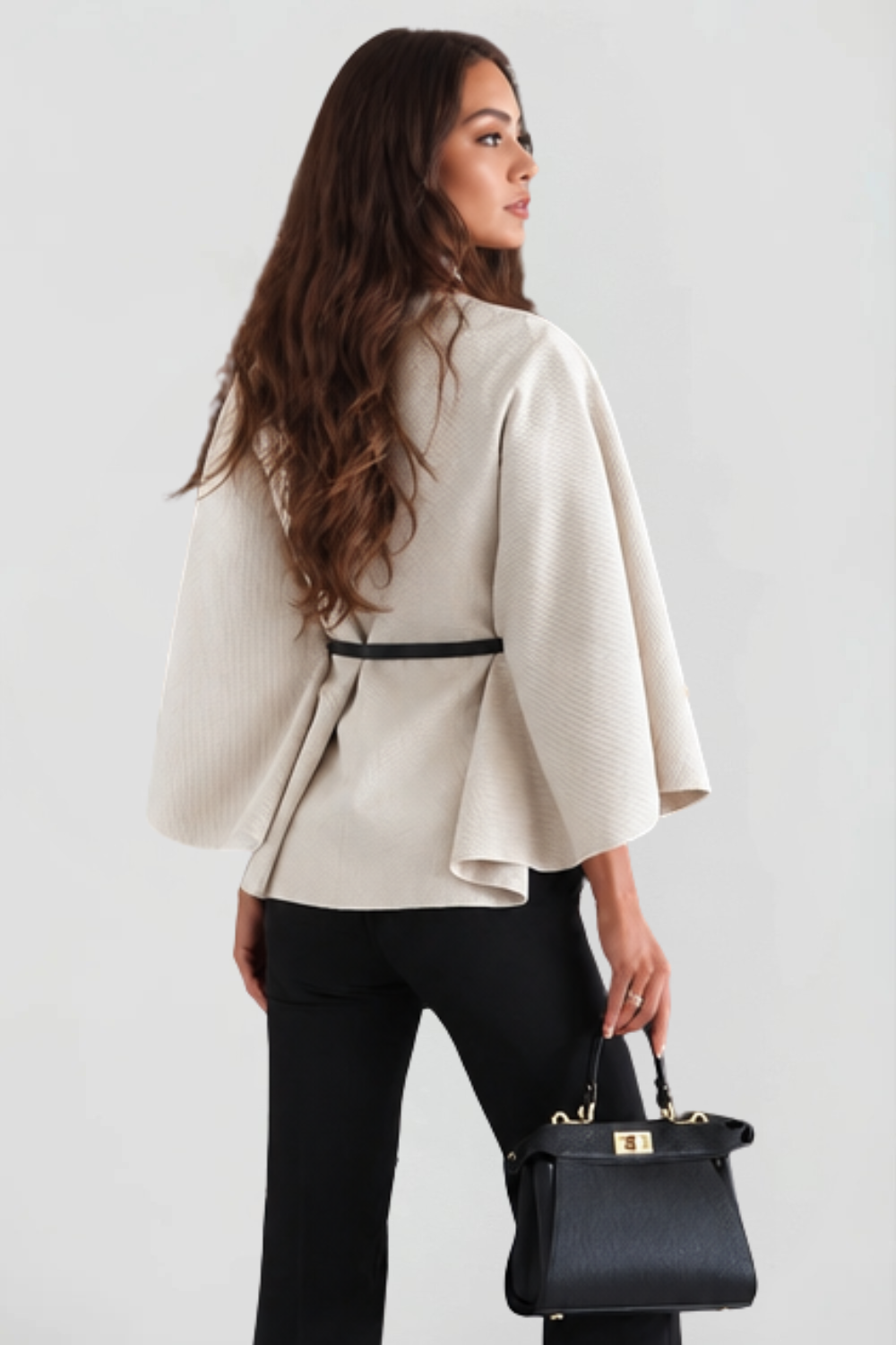 Capejas Dames Oversized met Opstaande Kraag en Ceintuur Elegant