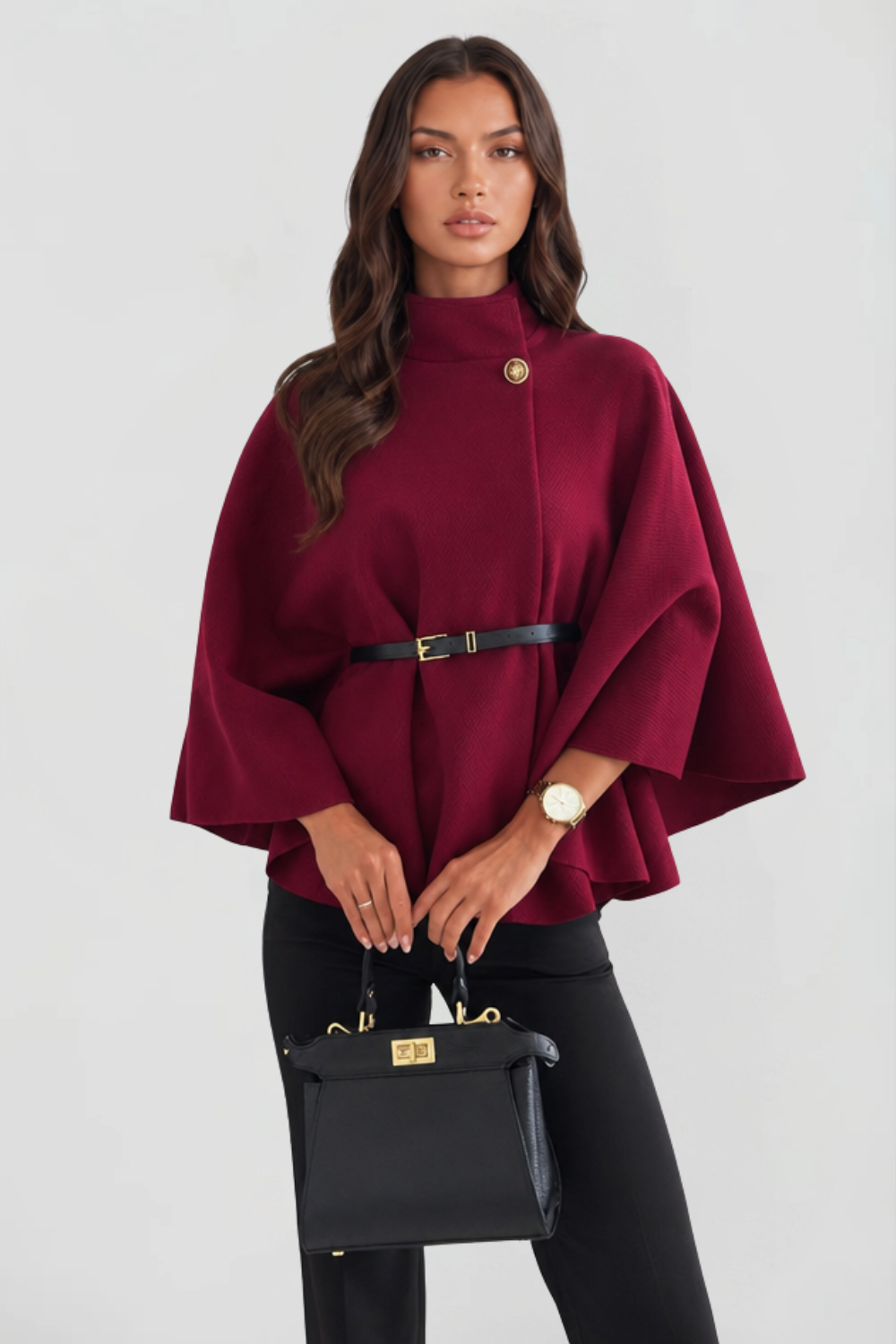 Capejas Dames Oversized met Opstaande Kraag en Ceintuur Elegant