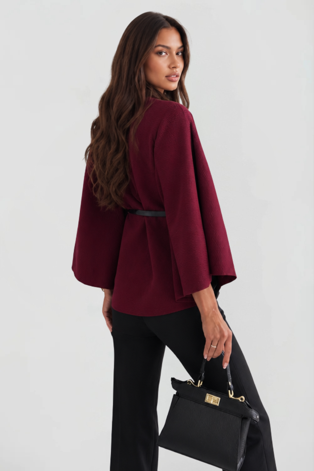 Capejas Dames Oversized met Opstaande Kraag en Ceintuur Elegant