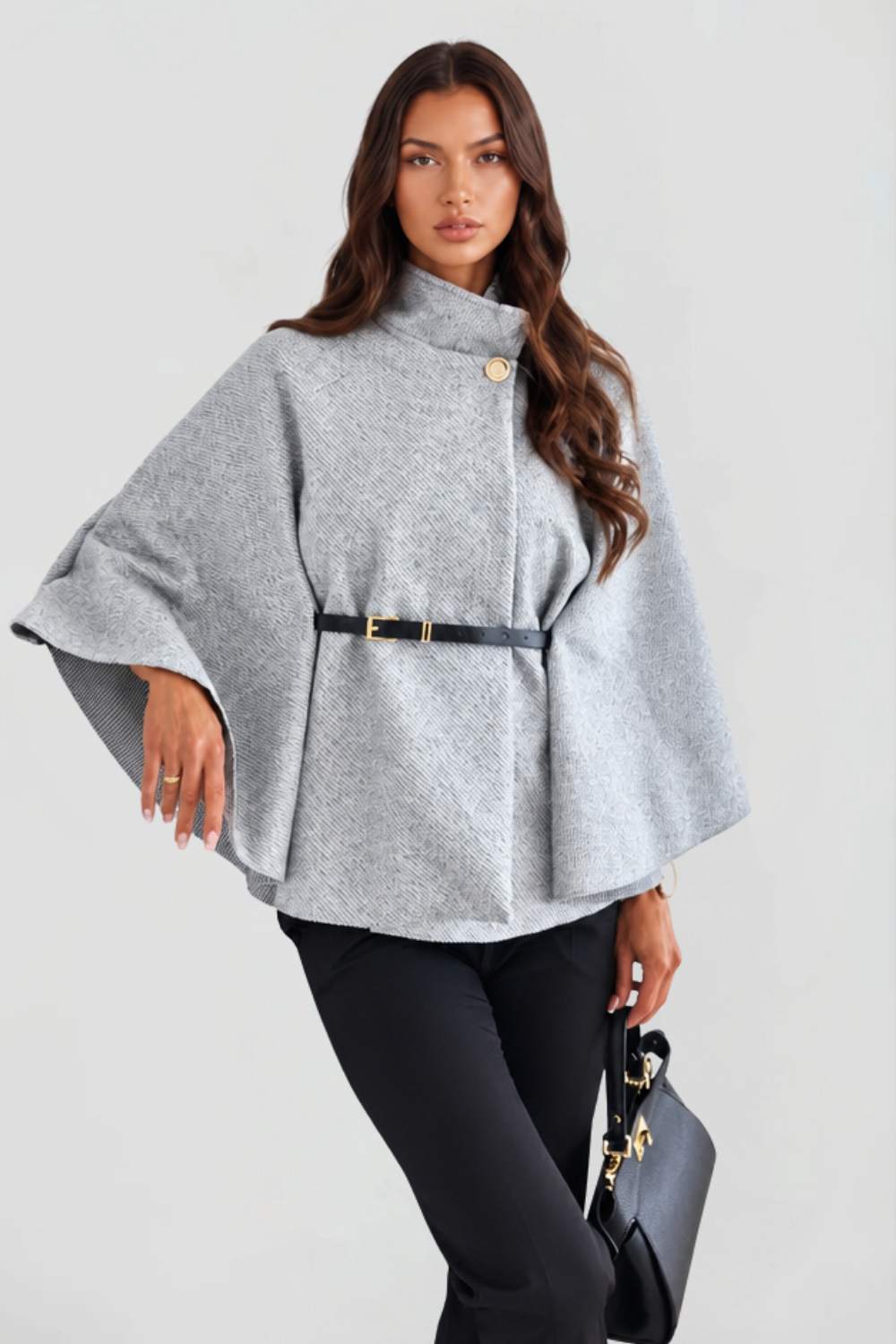 Capejas Dames Oversized met Opstaande Kraag en Ceintuur Elegant