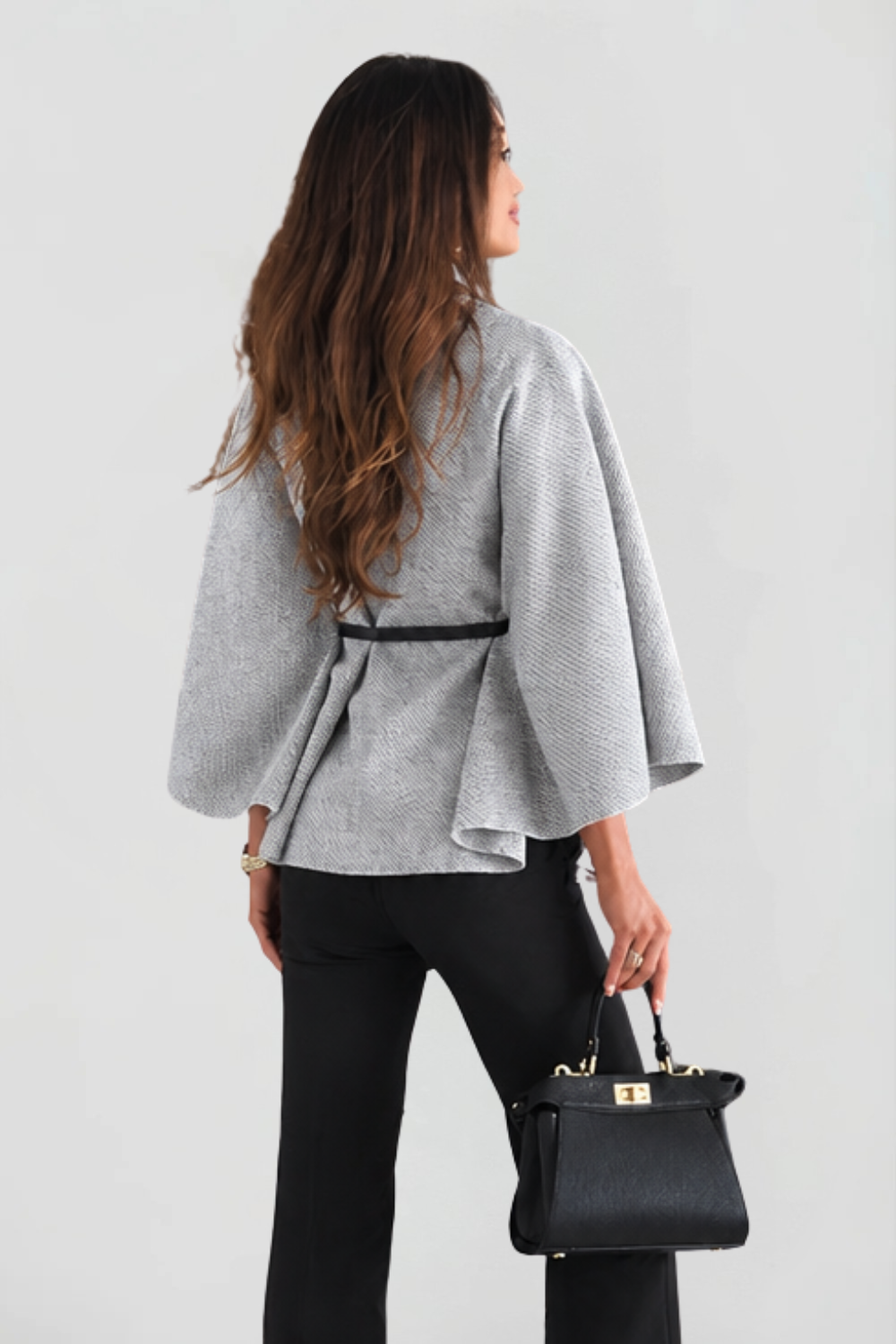 Capejas Dames Oversized met Opstaande Kraag en Ceintuur Elegant