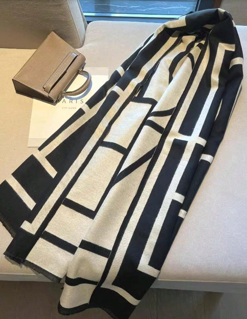 Sjaal Dames Oversized met Grafische Print en Franjes Warm