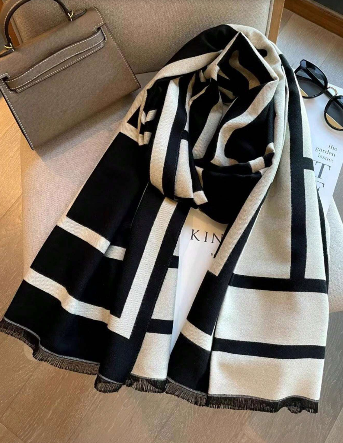 Sjaal Dames Oversized met Grafische Print en Franjes Warm