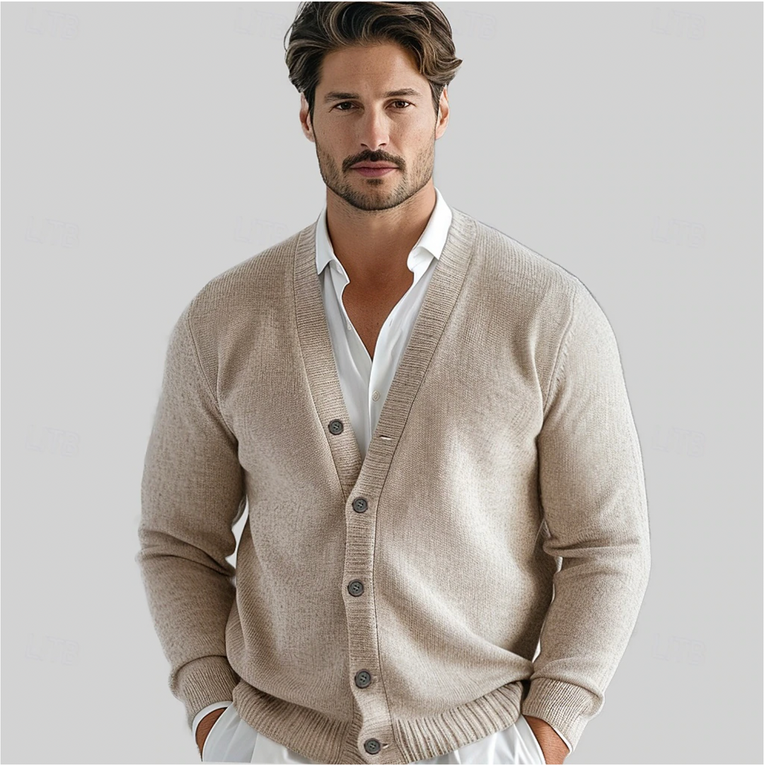Cardigan Heren Gebreid met V Hals en Knoopsluiting Smart Casual