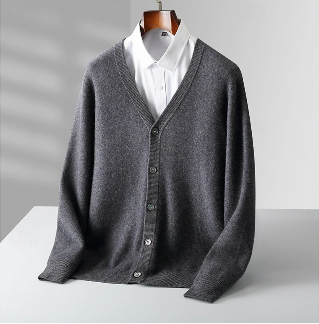 Cardigan Heren Gebreid met V Hals en Knoopsluiting Smart Casual
