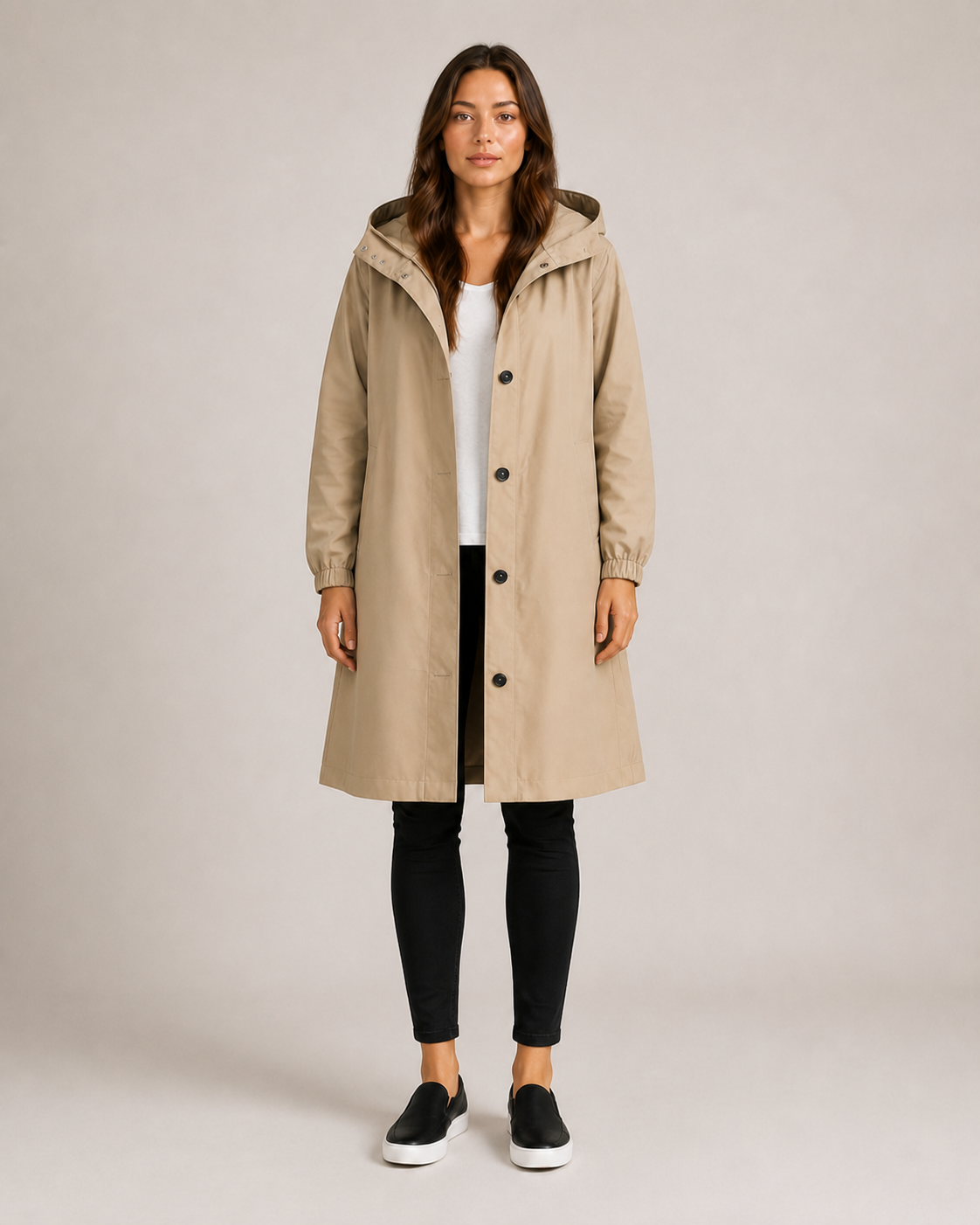Trenchcoat Dames Halflang met Capuchon en Opstaande Kraag Klassiek
