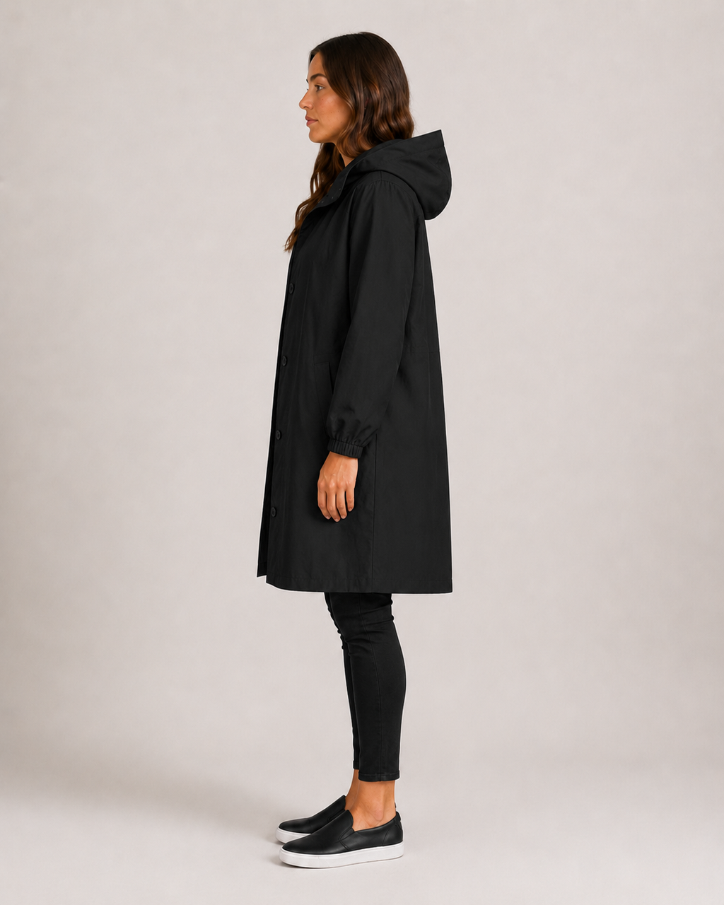 Trenchcoat Dames Halflang met Capuchon en Opstaande Kraag Klassiek