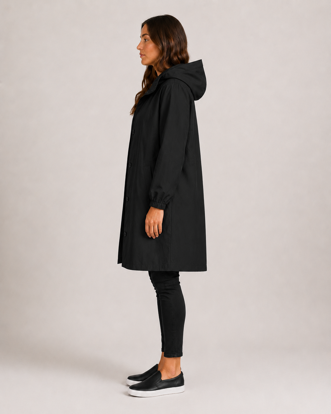 Trenchcoat Dames Halflang met Capuchon en Opstaande Kraag Klassiek
