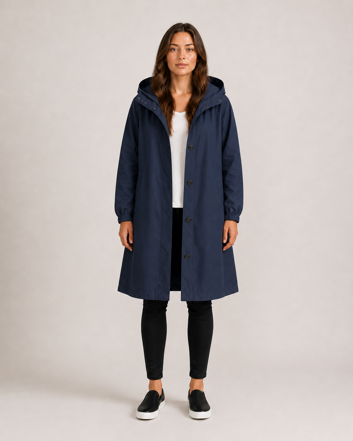 Trenchcoat Dames Halflang met Capuchon en Opstaande Kraag Klassiek