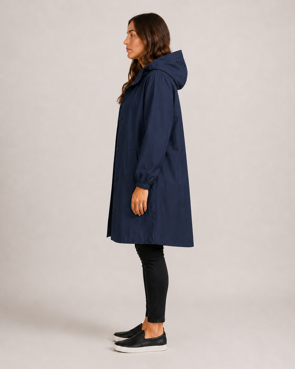 Trenchcoat Dames Halflang met Capuchon en Opstaande Kraag Klassiek