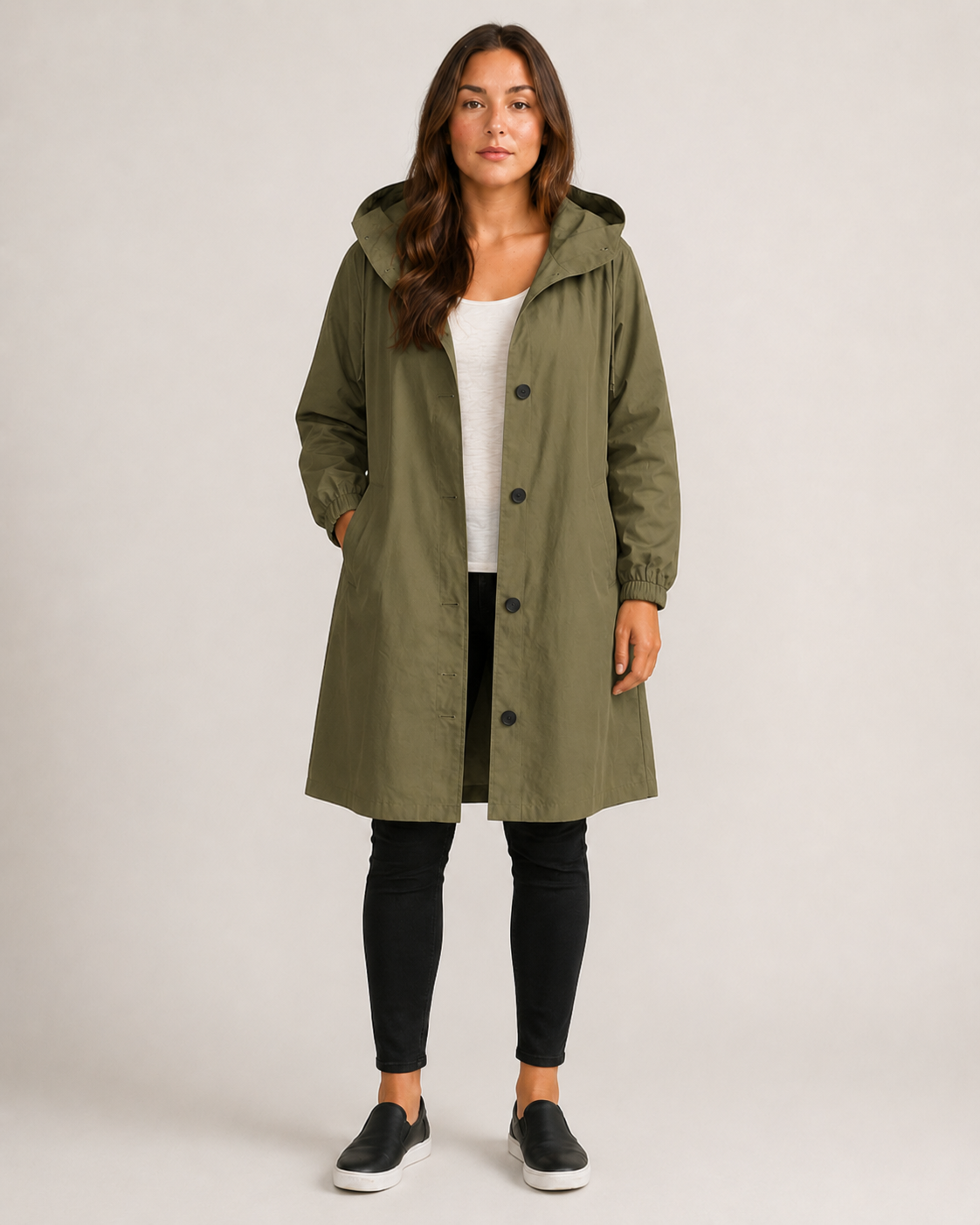 Trenchcoat Dames Halflang met Capuchon en Opstaande Kraag Klassiek