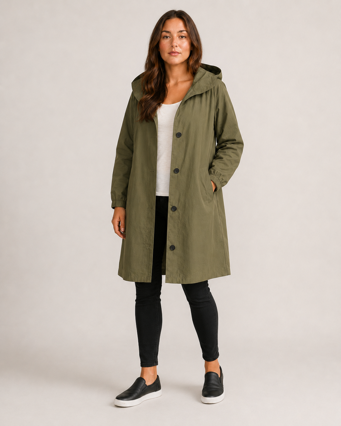 Trenchcoat Dames Halflang met Capuchon en Opstaande Kraag Klassiek