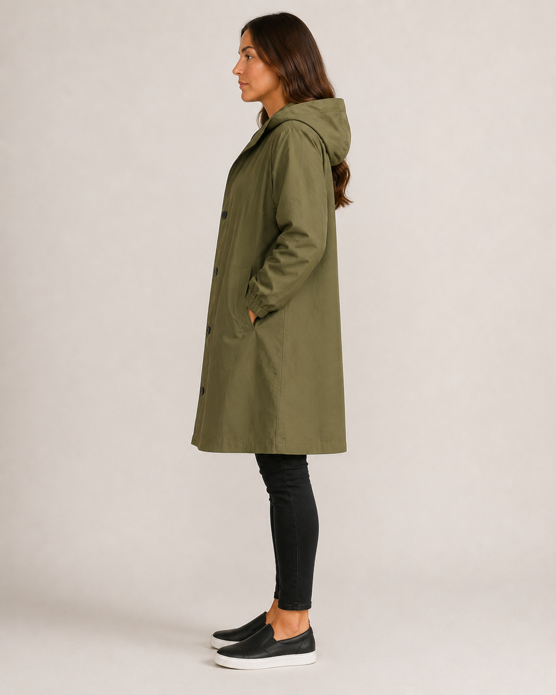 Trenchcoat Dames Halflang met Capuchon en Opstaande Kraag Klassiek