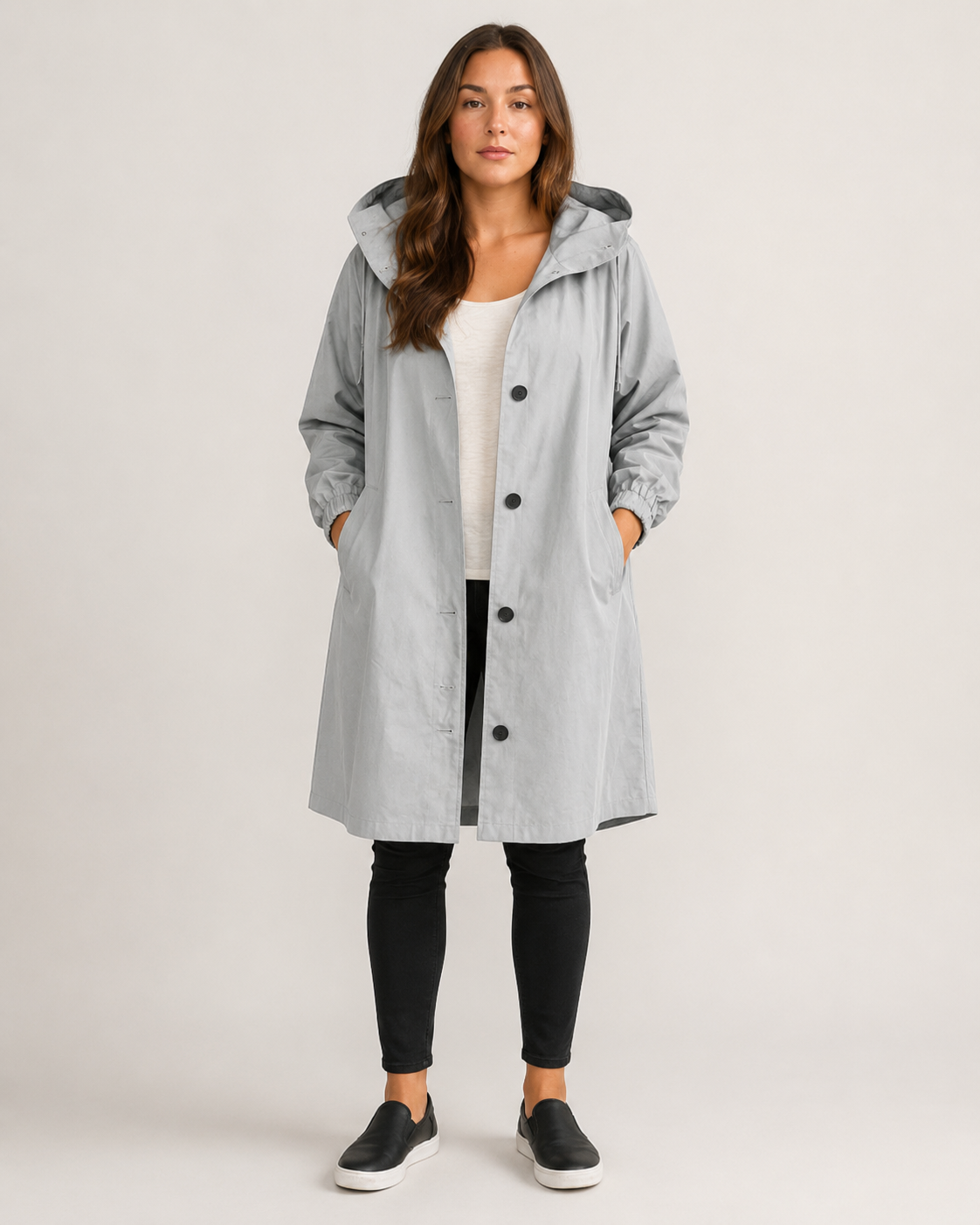 Trenchcoat Dames Halflang met Capuchon en Opstaande Kraag Klassiek