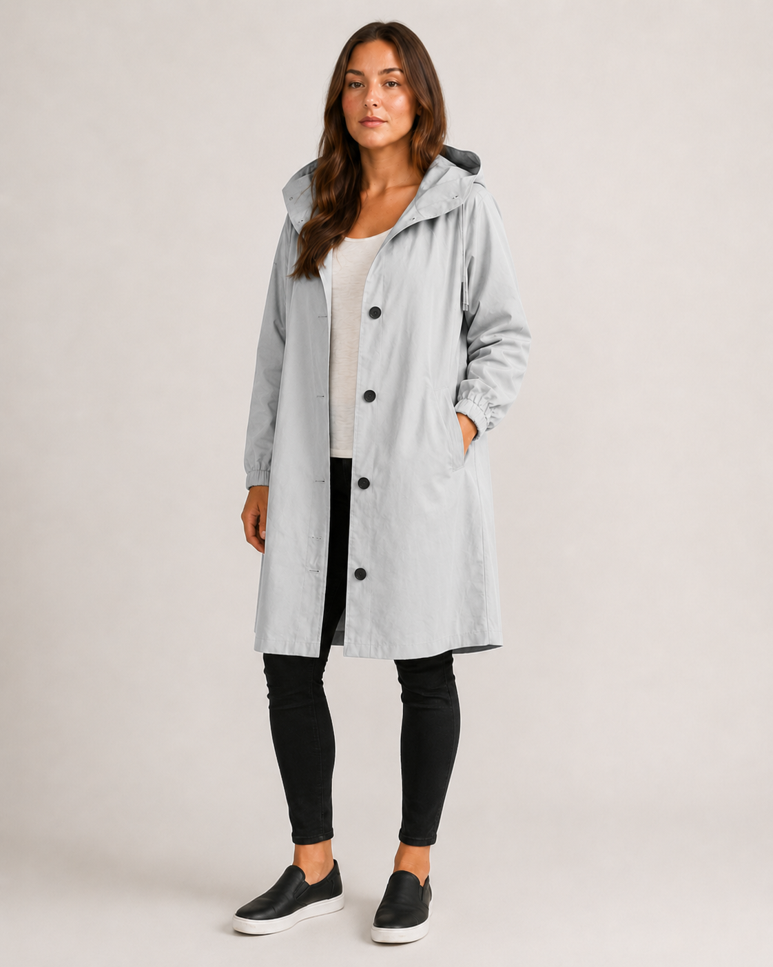 Trenchcoat Dames Halflang met Capuchon en Opstaande Kraag Klassiek