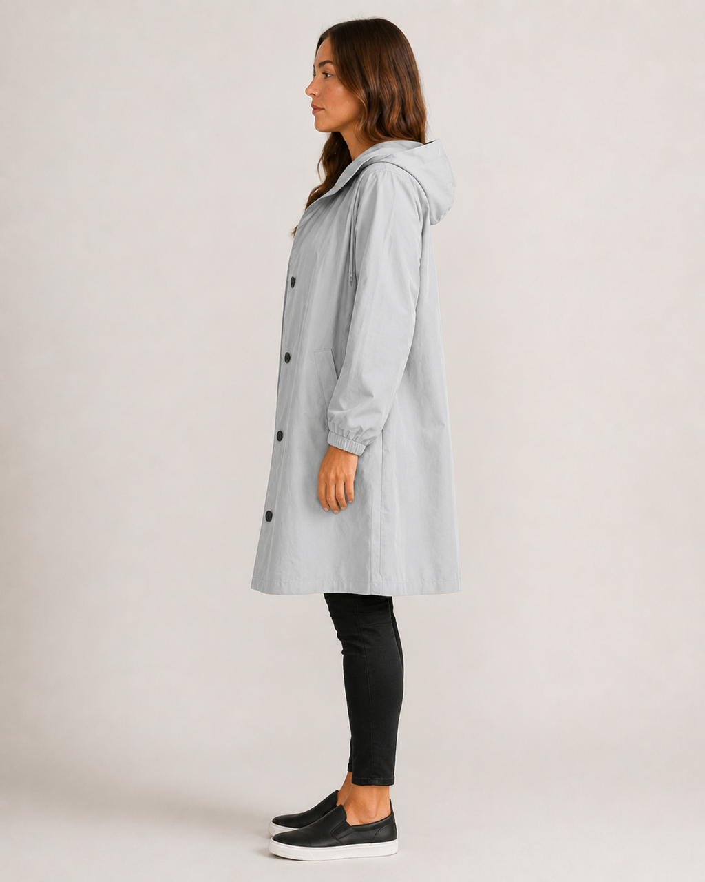 Trenchcoat Dames Halflang met Capuchon en Opstaande Kraag Klassiek