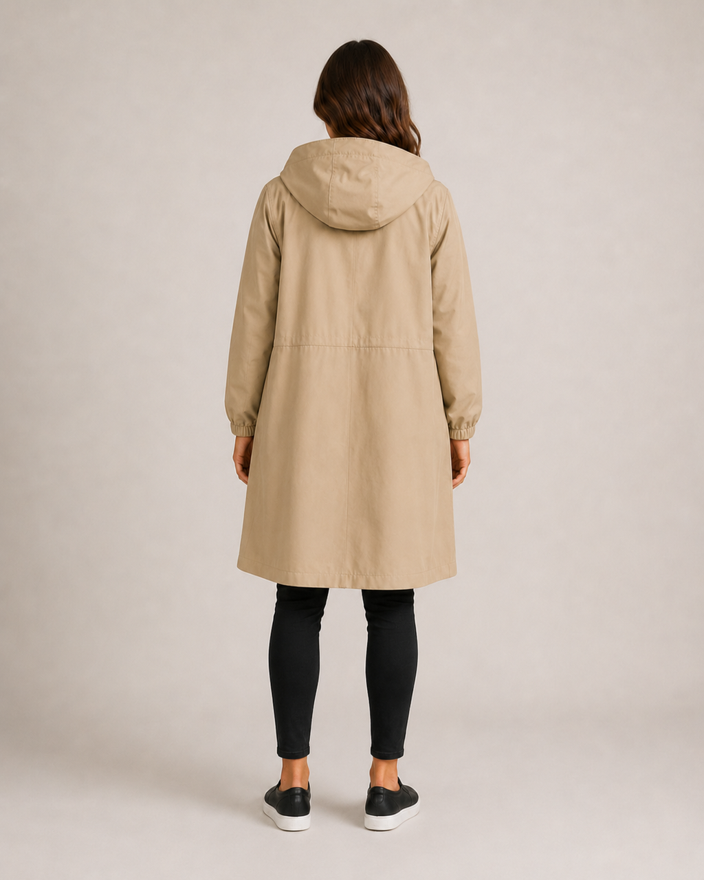 Trenchcoat Dames Halflang met Capuchon en Opstaande Kraag Klassiek