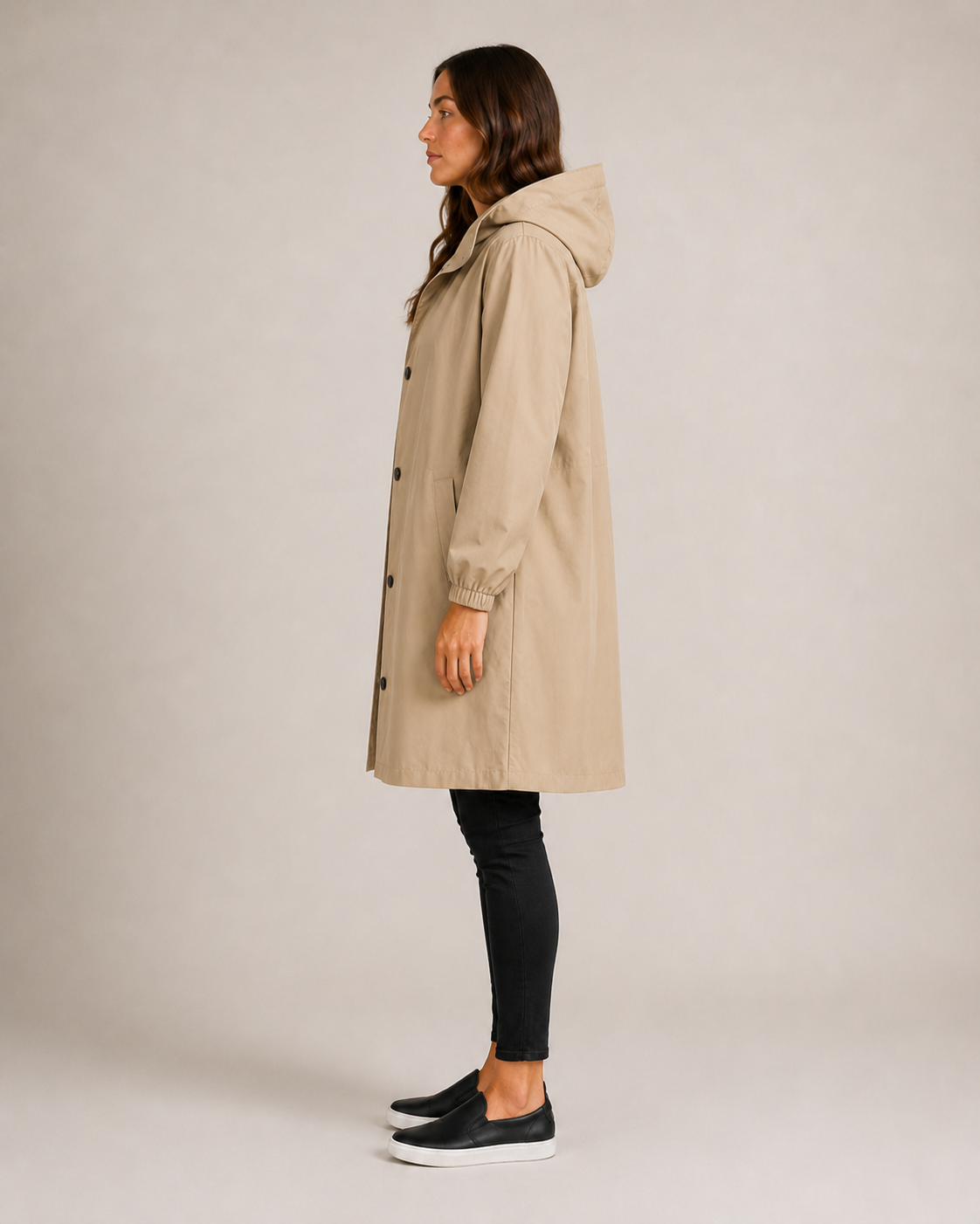 Trenchcoat Dames Halflang met Capuchon en Opstaande Kraag Klassiek