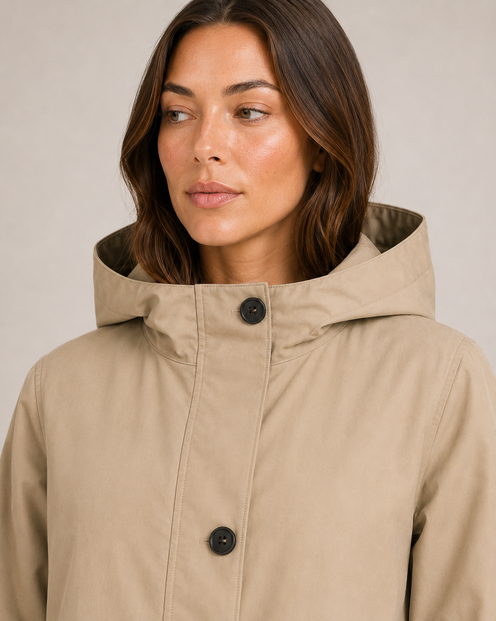 Trenchcoat Dames Halflang met Capuchon en Opstaande Kraag Klassiek